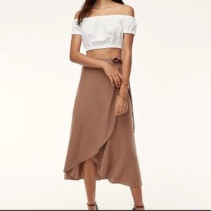 Aritzia Eleta Linen Wrap Skirt in Nutmeg